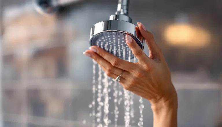 Une main délicate tenant une douche au design élégant.