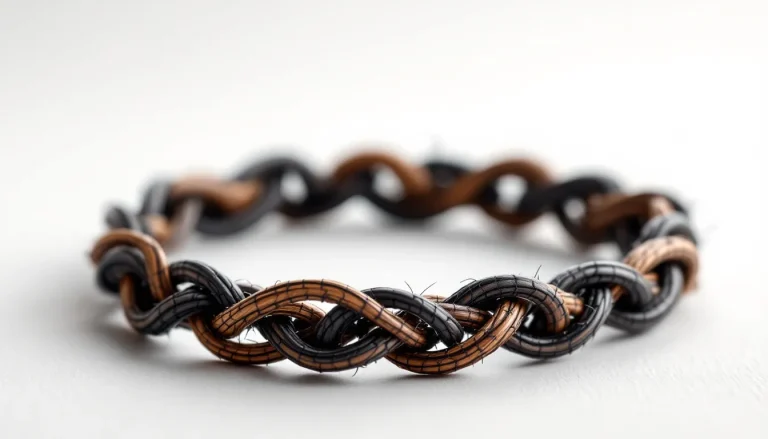 Bracelet élaboré à partir de poils d'éléphant, exhibant une texture unique et naturelle.