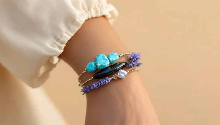 Des bracelets étincelants ornent un poignet féminin délicat.