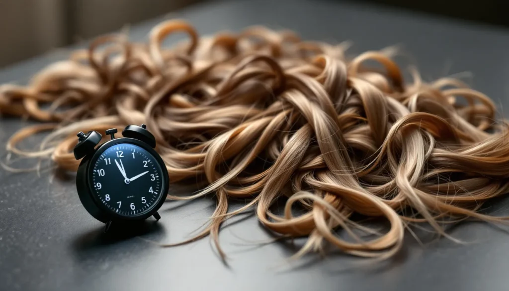 Cheveux décolorés éparpillés sur un comptoir.