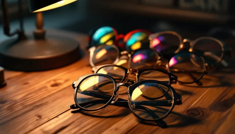 Lunettes vintage exposées dans une ambiance chaleureuse.