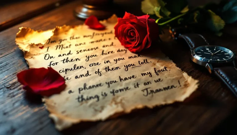 Une lettre éplorée accompagnée d'une rose rouge.