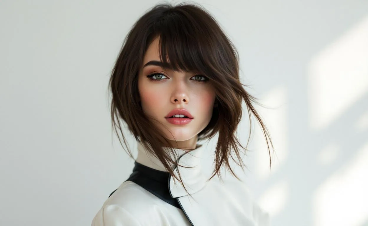 Une silhouette sophistiquée arbore un design asymétrique et lumineux, évoquant une élégance contemporaine.